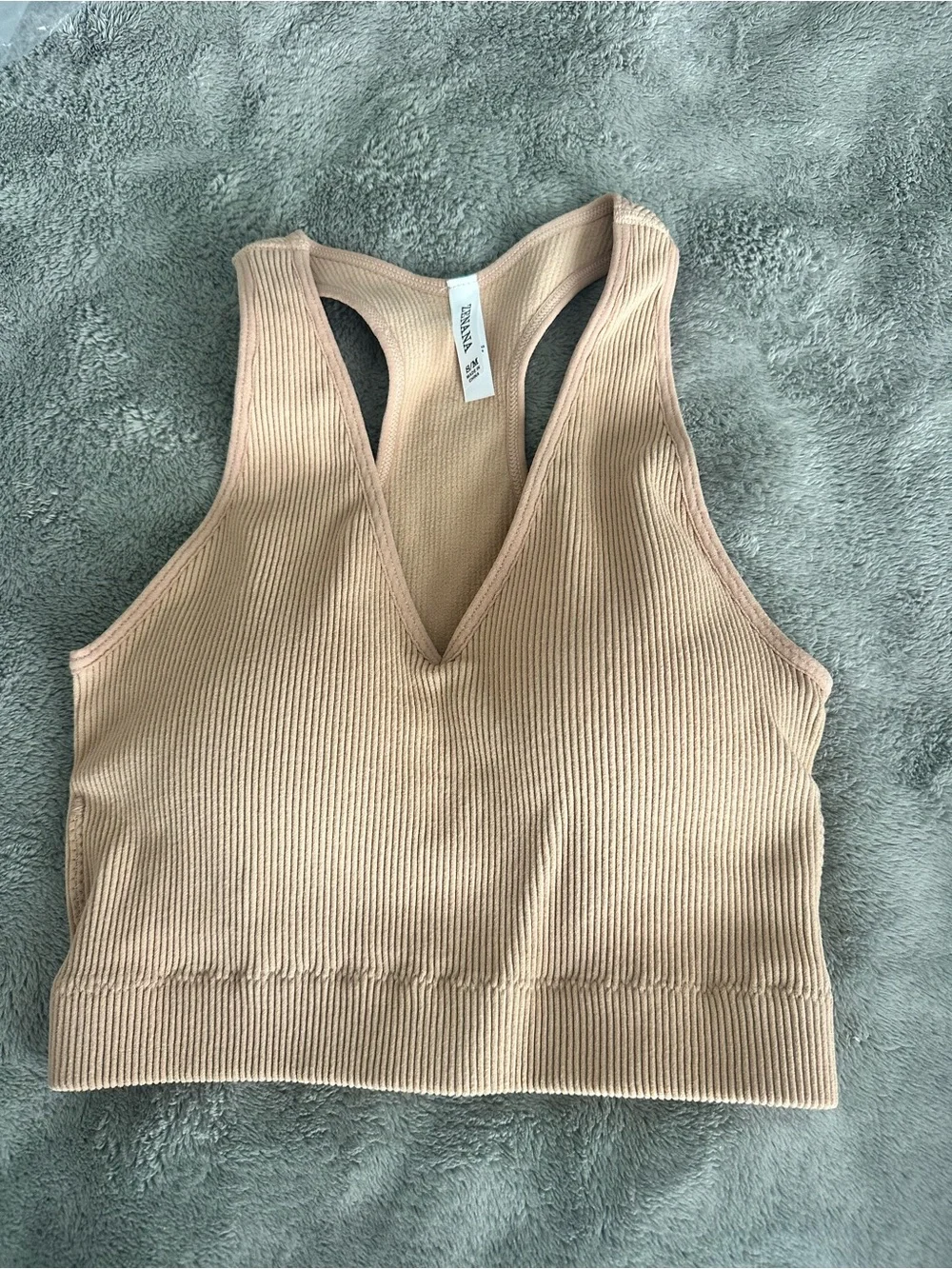 NWT 2 Zenana Outfitters Racerback Crop Top in Beige & Blue Straight Strap V Neck - Picture 3 of 12